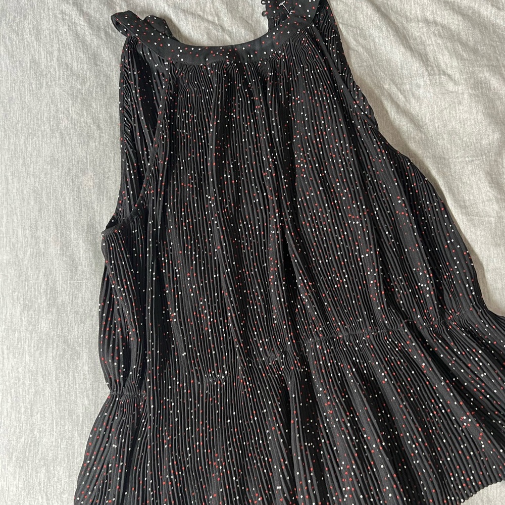 State Women's Mini Dot Micro Pleat Halter Neckline Blouse Black size L